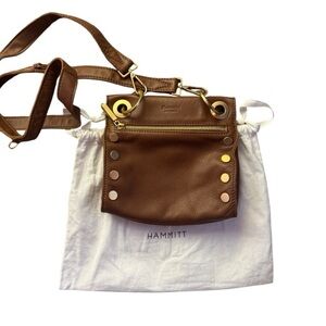 Hammitt Small Tony Brown Leather Crossbody Bag with Brushed Gold Accents